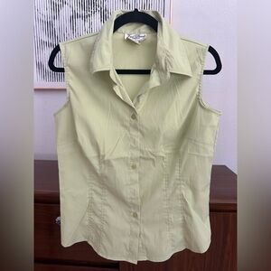Fred David Stretch Sleeveless Button Down Blouse Lime Green Size M